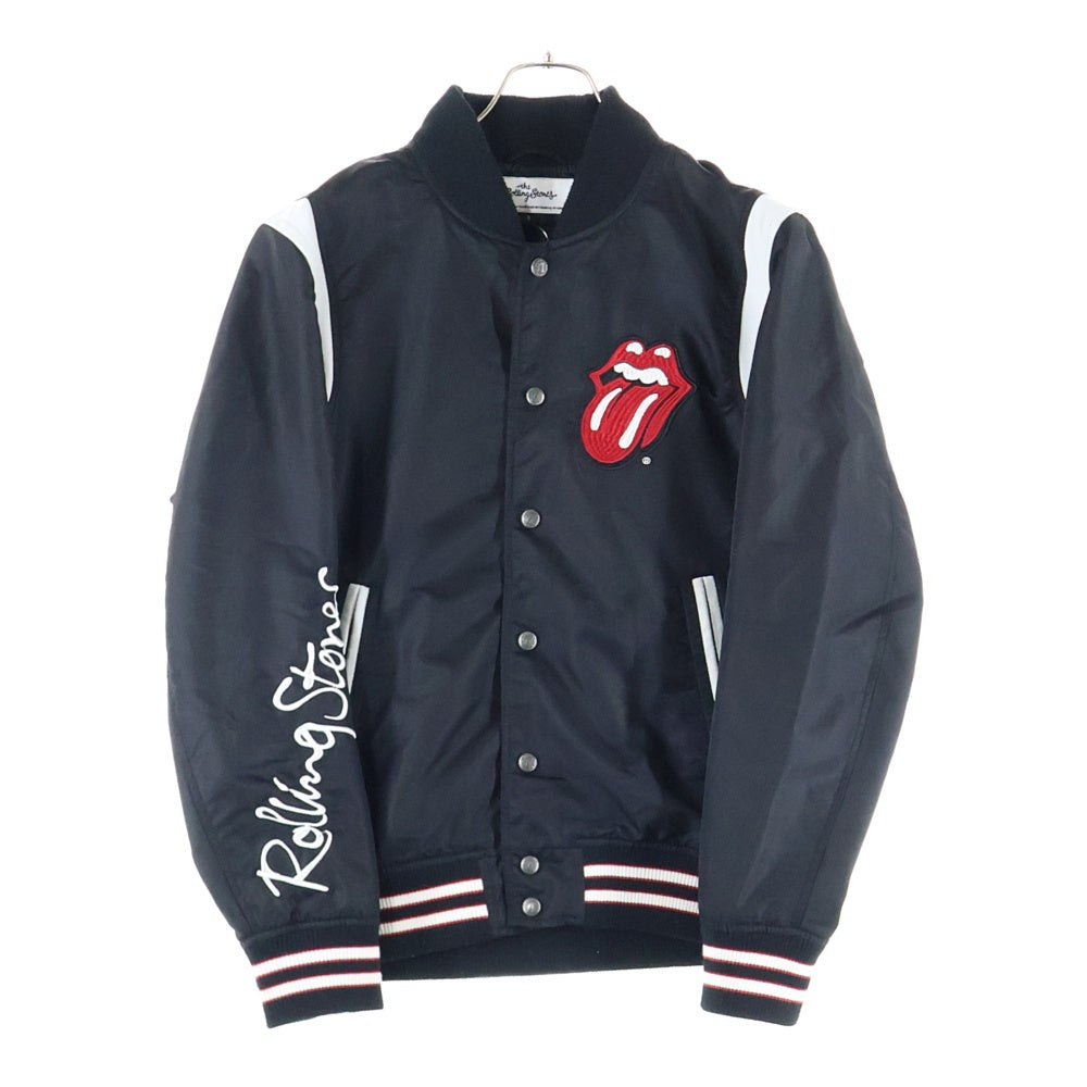 JACKROSE(ジャックローズ) THEROLLINGSTONES/B-TRS RIB BLOUSON ローリングストーンズ 胸ロゴ刺?レザー切替ブルゾンジャケット ブラック