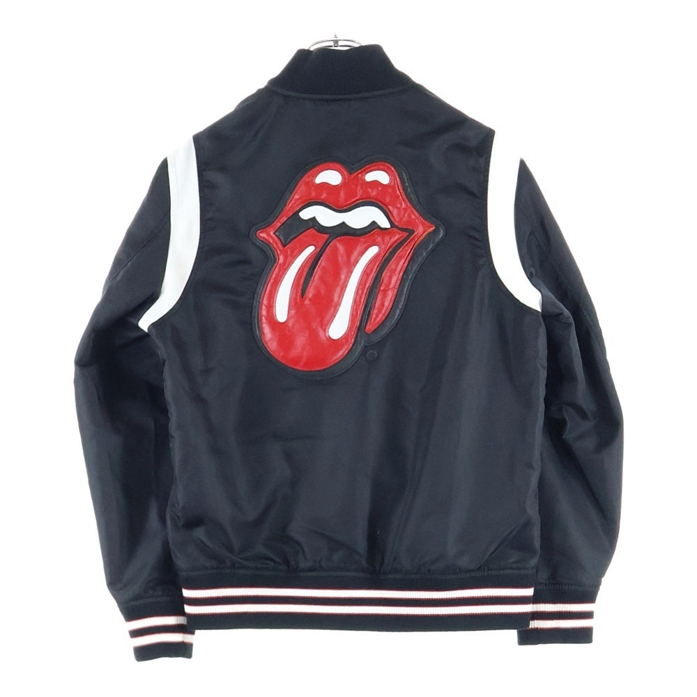 JACKROSE(ジャックローズ) THEROLLINGSTONES/B-TRS RIB BLOUSON ローリングストーンズ 胸ロゴ刺?レザー切替ブルゾンジャケット ブラック
