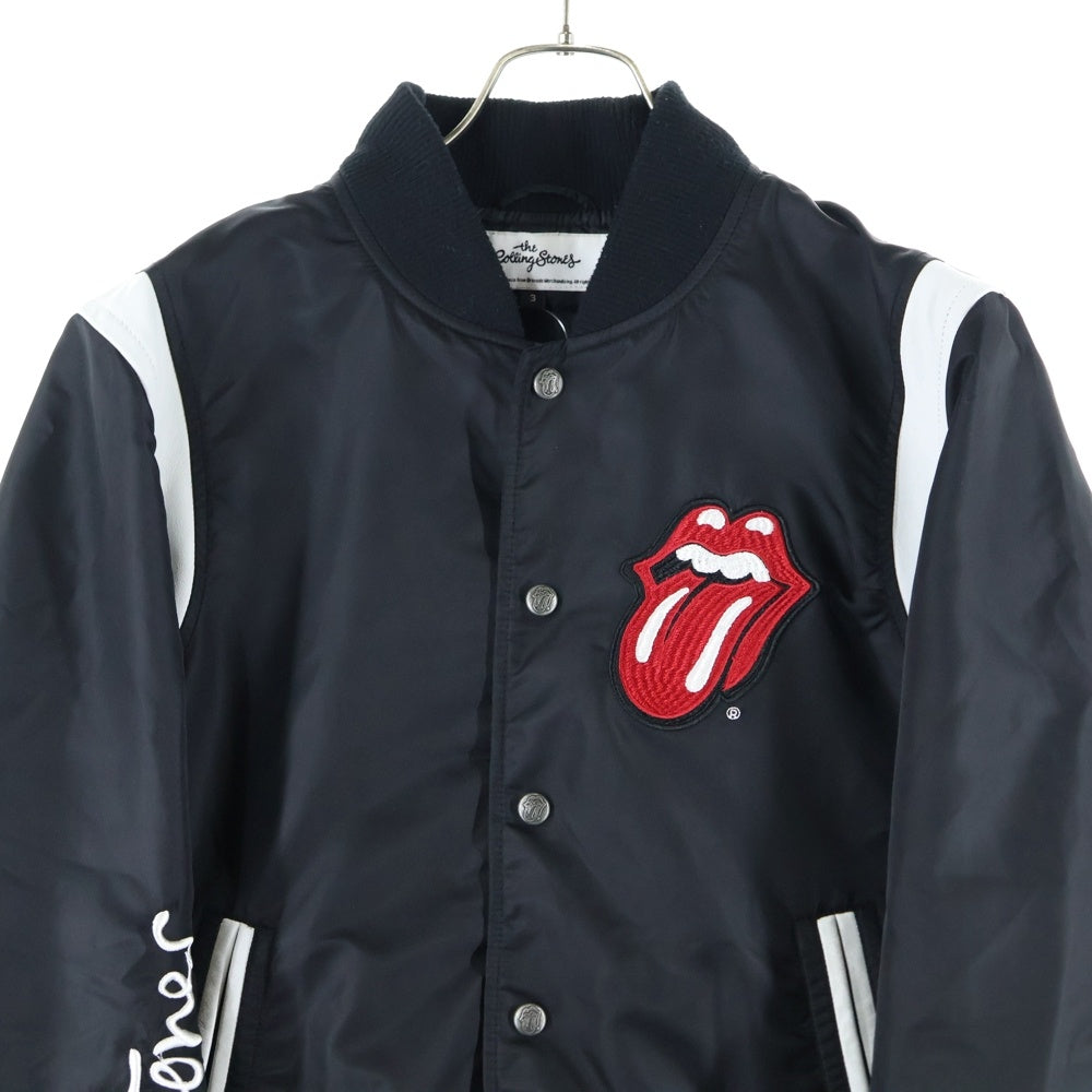 JACKROSE(ジャックローズ) THEROLLINGSTONES/B-TRS RIB BLOUSON ローリングストーンズ 胸ロゴ刺?レザー切替ブルゾンジャケット ブラック