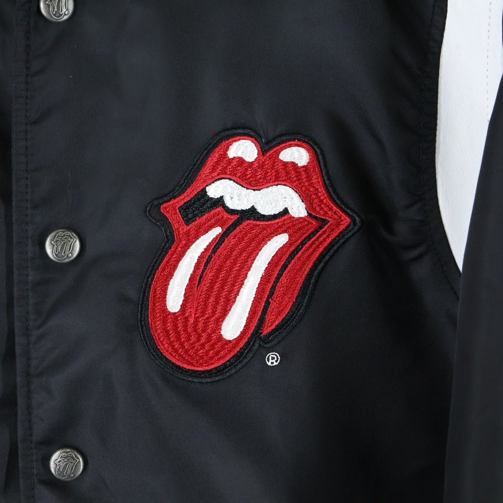 JACKROSE(ジャックローズ) THEROLLINGSTONES/B-TRS RIB BLOUSON ローリングストーンズ 胸ロゴ刺?レザー切替ブルゾンジャケット ブラック