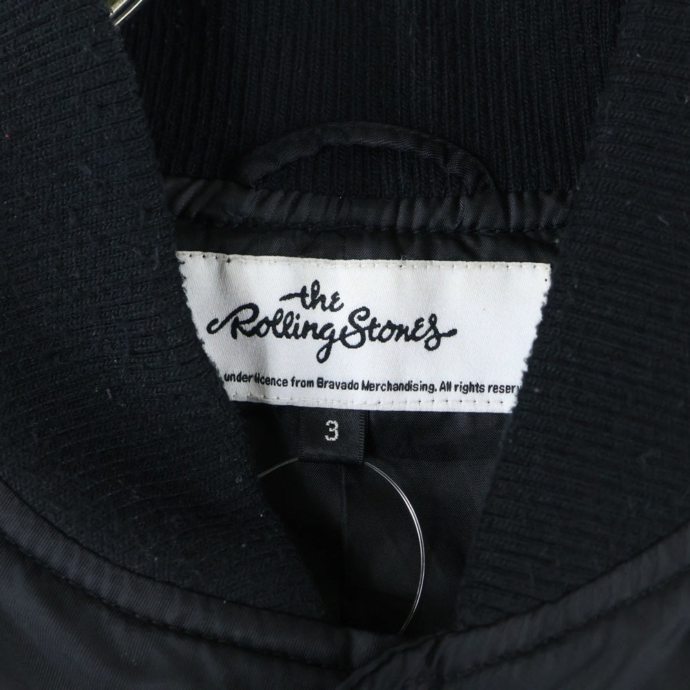 JACKROSE(ジャックローズ) THEROLLINGSTONES/B-TRS RIB BLOUSON ローリングストーンズ 胸ロゴ刺?レザー切替ブルゾンジャケット ブラック
