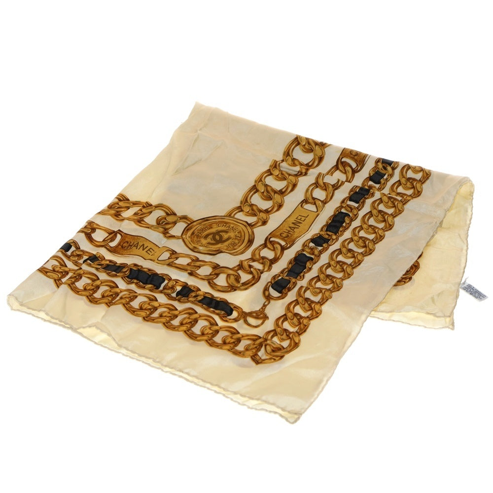 CHANEL(シャネル) ココマーク チェーンデザイン 大判シルクスカーフ ベージュ