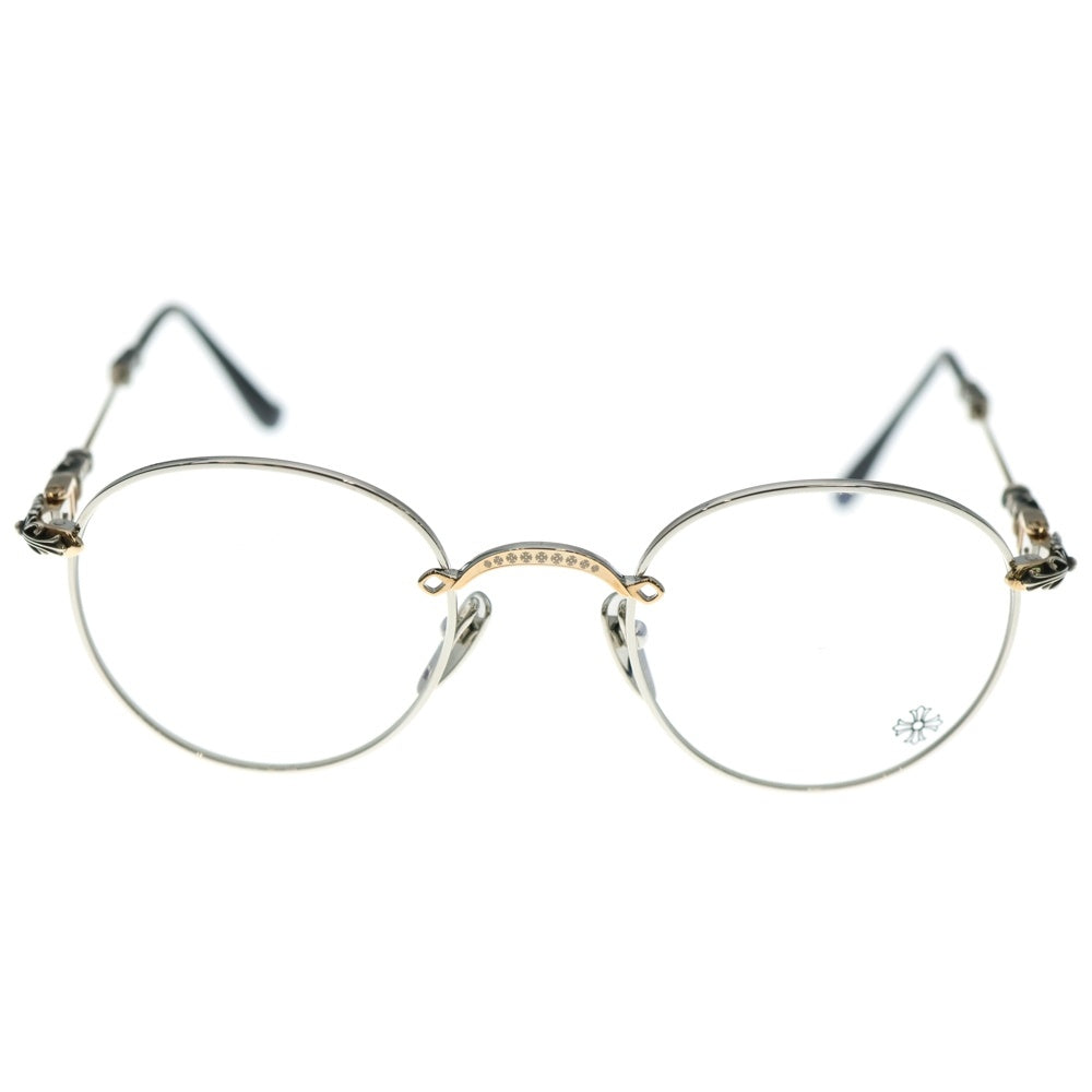 CHROME HEARTS(クロムハーツ) BUBBA-A クロステンプル メタルフレームラウンドサングラス アイウェア 眼鏡 シルバー/ブラック