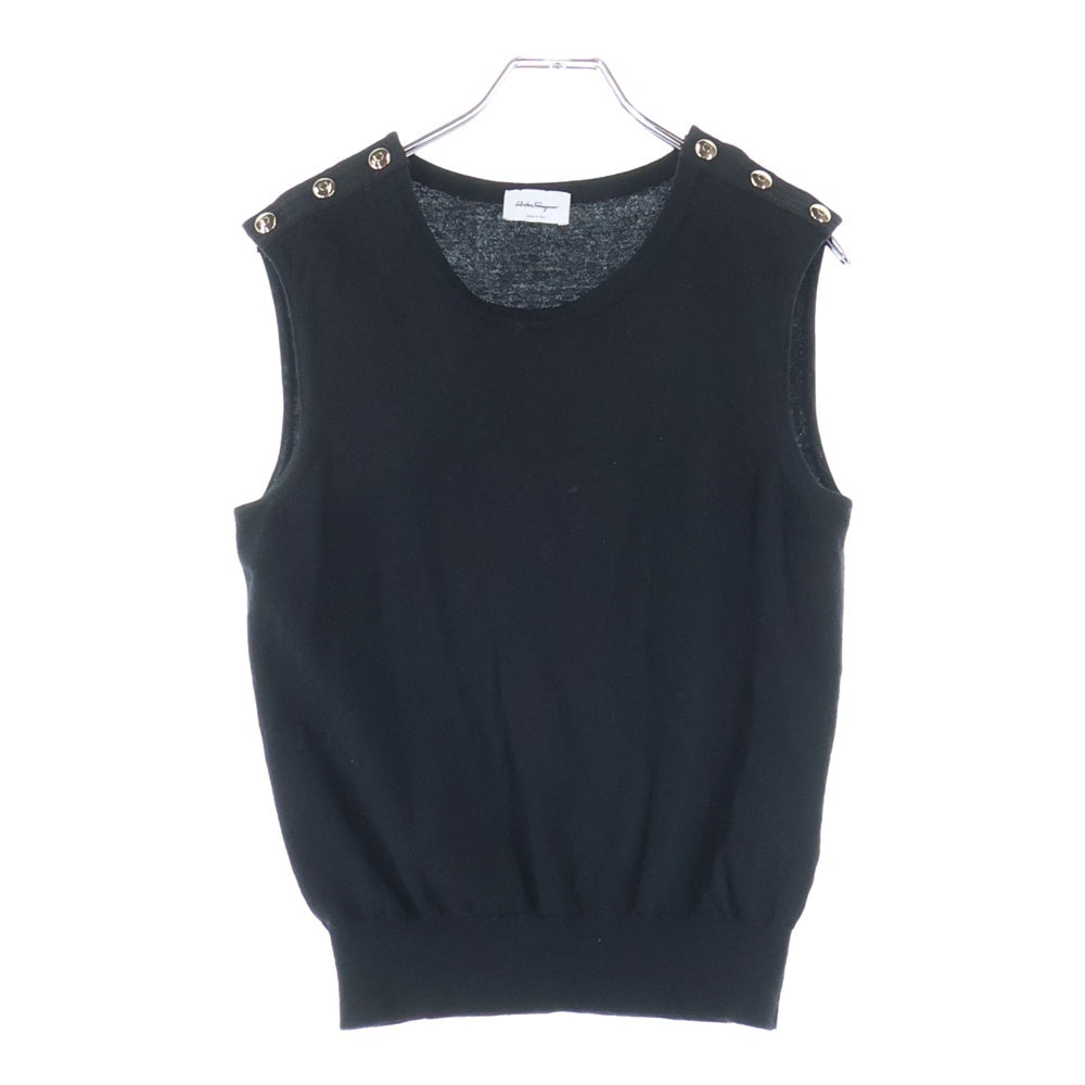 Salvatore Ferragamo(サルヴァトーレ フェラガモ) ショルダーボタンデザイン ノースリーブニットシャツ レディース ブラック