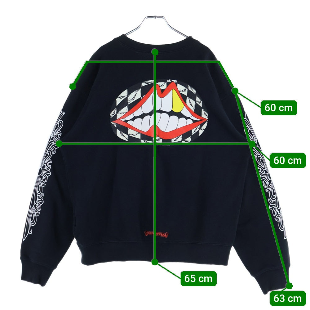 CHROME HEARTS(クロムハーツ) ×MATTYBOY 99Eyes Chomper SWTSHRT PLVR ×マッティボーイ 袖フローラルプリント クルーネックスウェットトレーナー ブラック