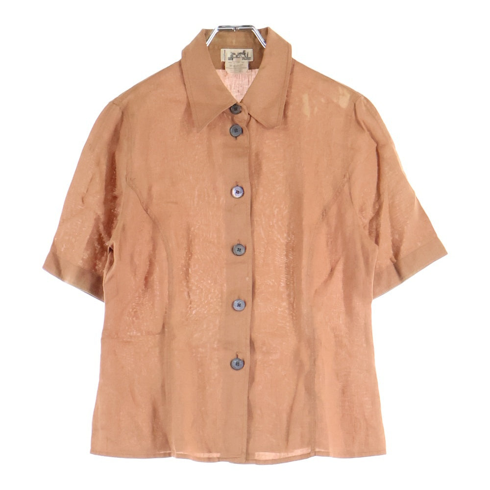 HERMES(エルメス) 馬車タグ リネンボタン開襟半袖シャツ ブラウン