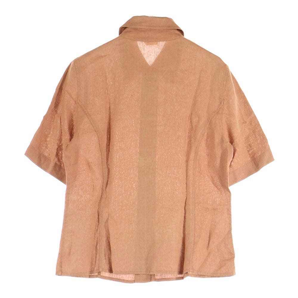 HERMES(エルメス) 馬車タグ リネンボタン開襟半袖シャツ ブラウン