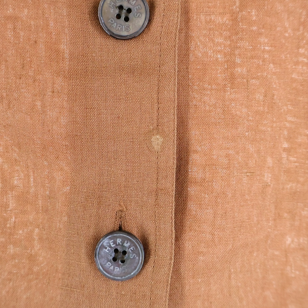 HERMES(エルメス) 馬車タグ リネンボタン開襟半袖シャツ ブラウン