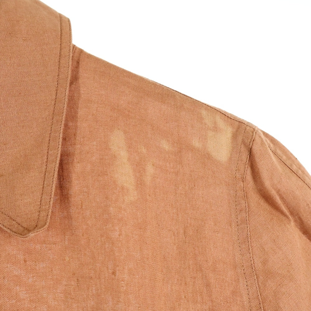 HERMES(エルメス) 馬車タグ リネンボタン開襟半袖シャツ ブラウン