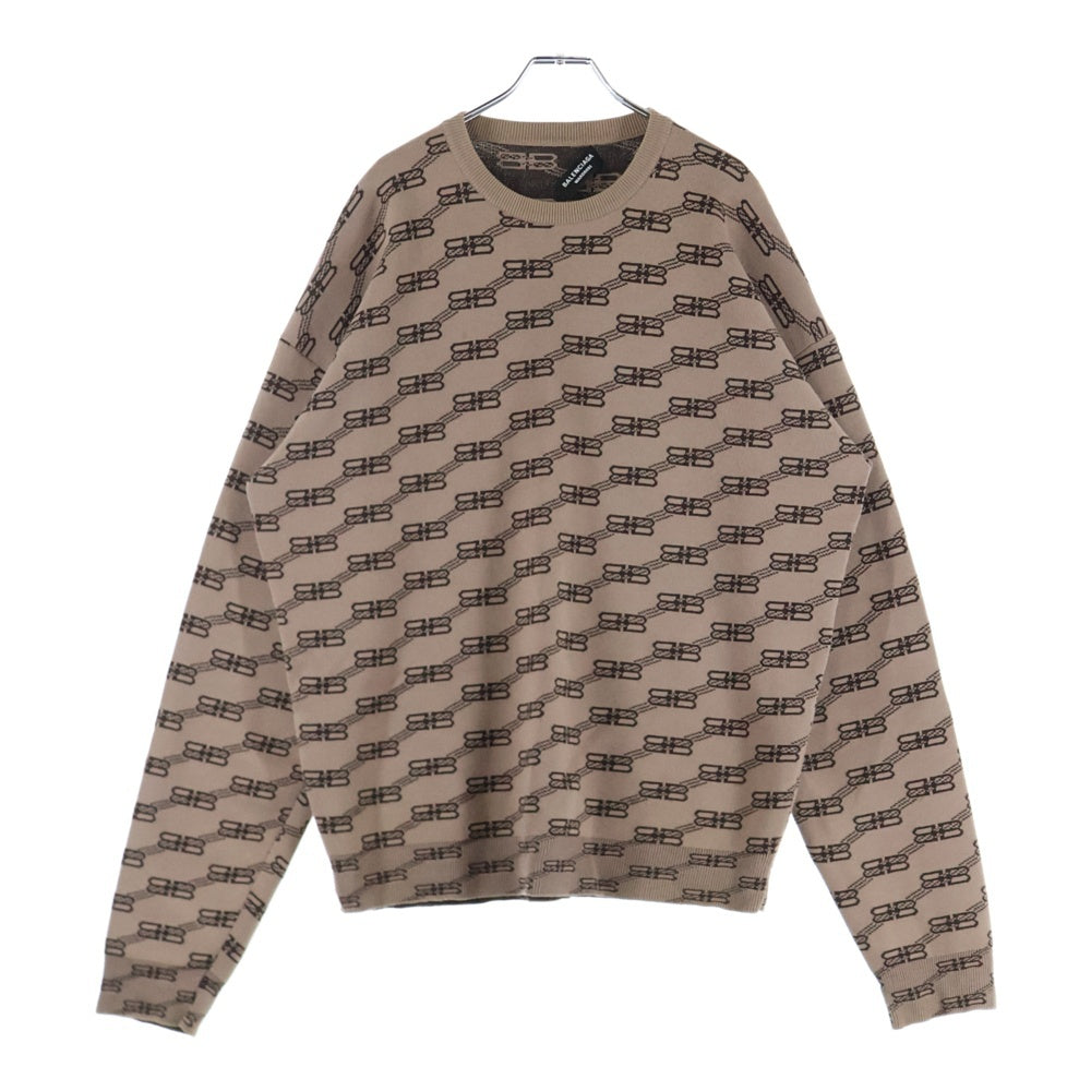 BALENCIAGA(バレンシアガ) 23SS 総柄モノグラムBBロゴ長袖ニット ブラウン P144 705033 T3253 9378