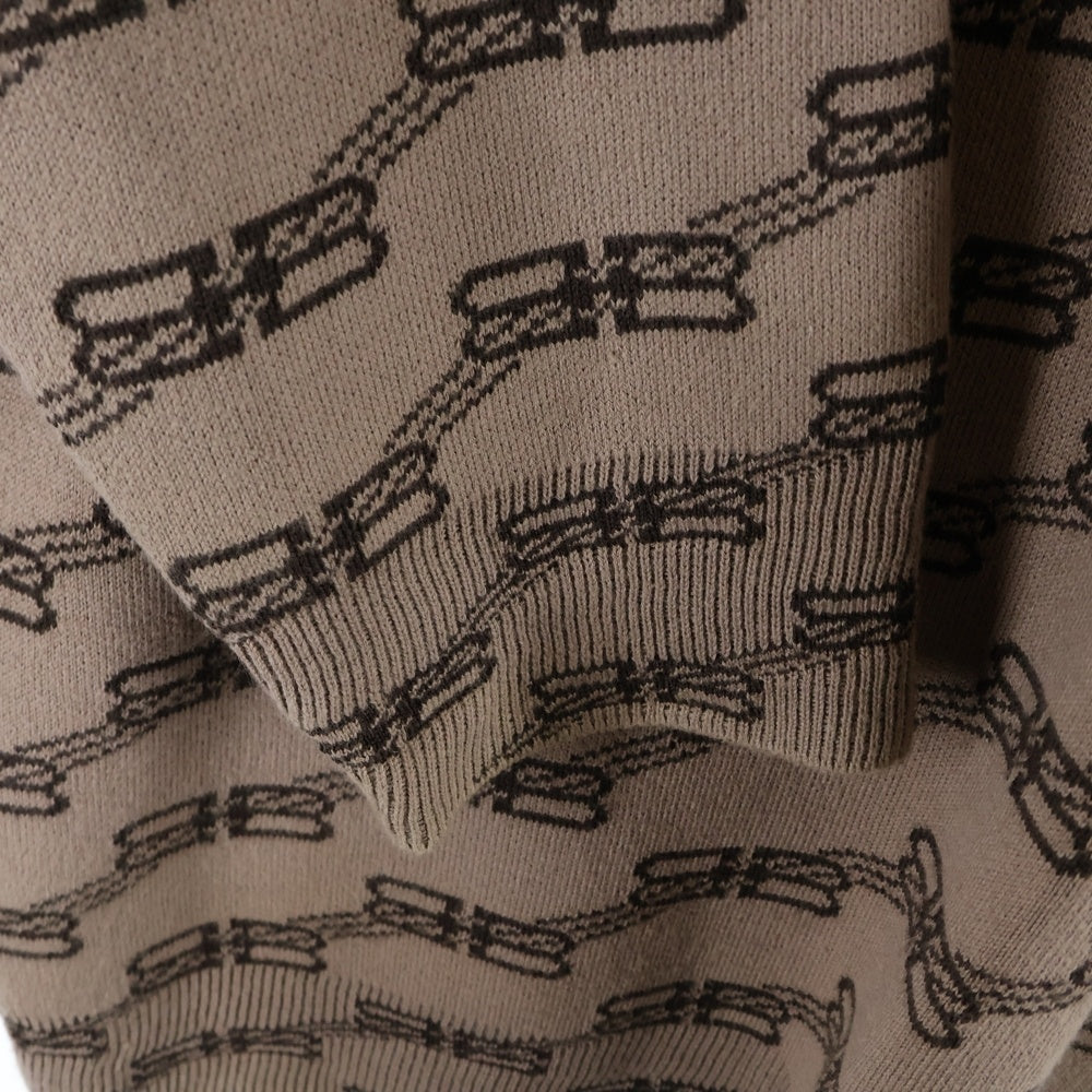 BALENCIAGA(バレンシアガ) 23SS 総柄モノグラムBBロゴ長袖ニット ブラウン P144 705033 T3253 9378