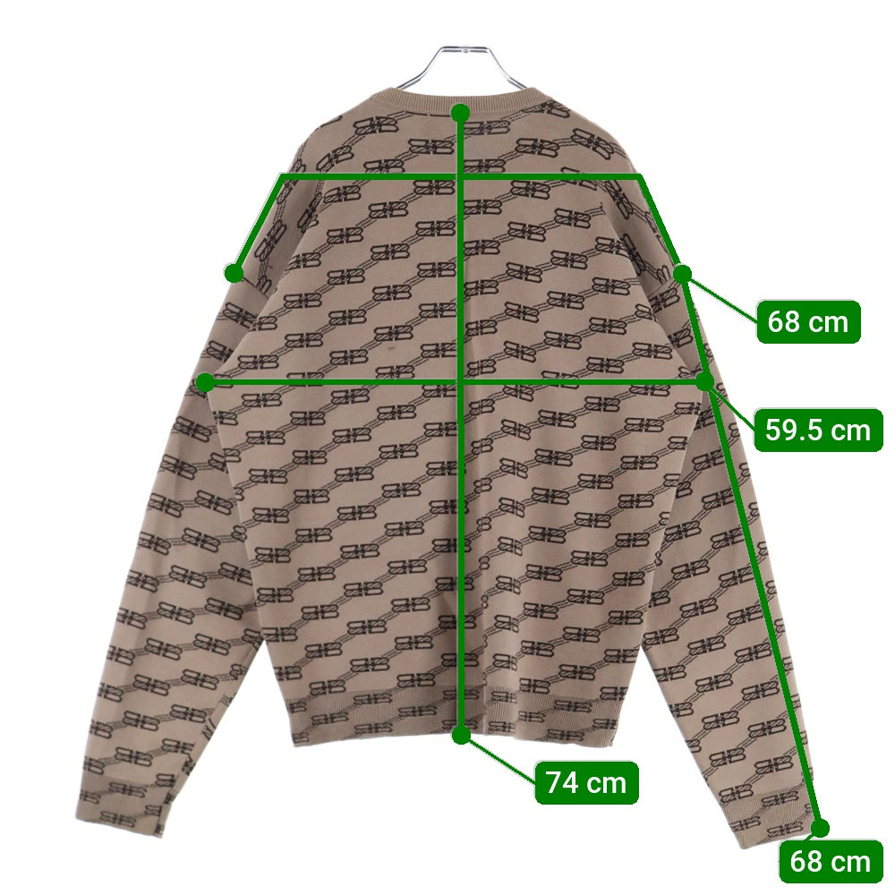 BALENCIAGA(バレンシアガ) 23SS 総柄モノグラムBBロゴ長袖ニット ブラウン P144 705033 T3253 9378