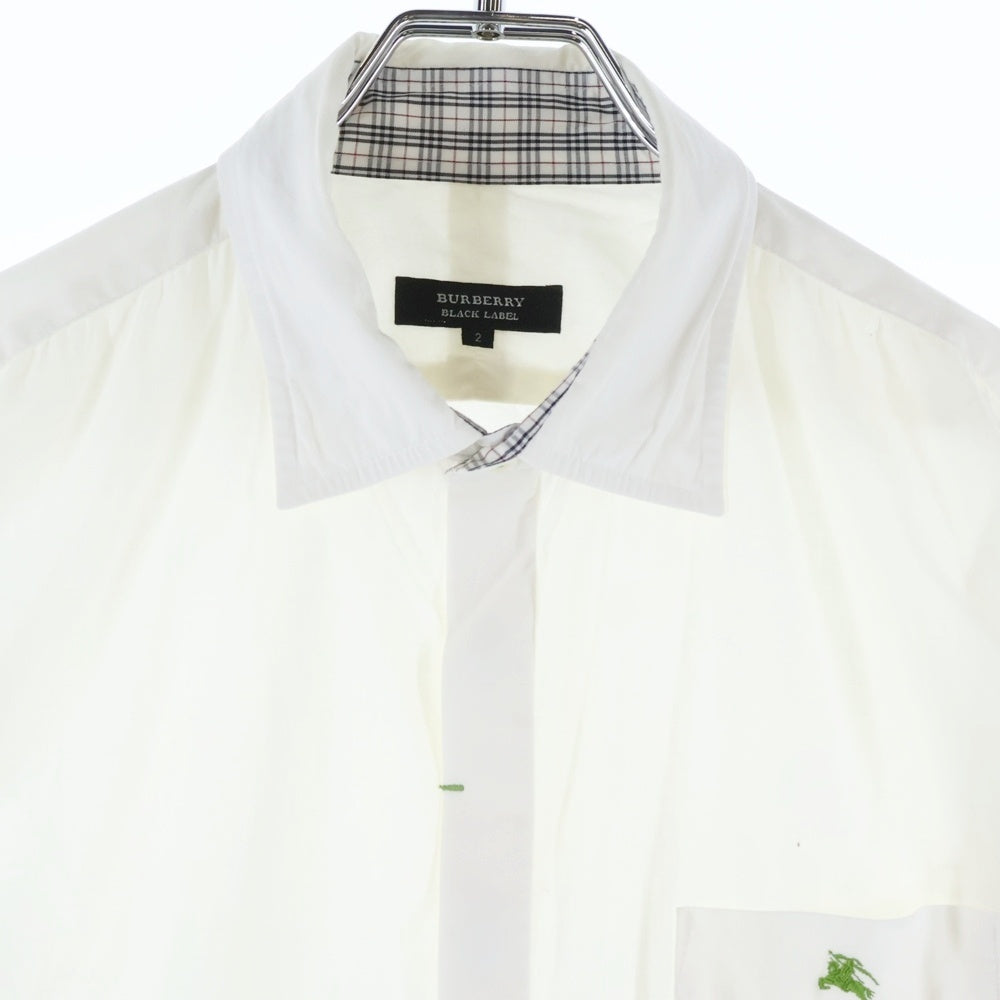 BURBERRY BLACK LABEL(バーバリー ブラックレーベル) 襟チェック柄 長袖シャツ ホワイト BMW80-301-02