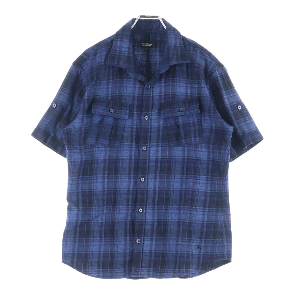 BURBERRY BLACK LABEL(バーバリー ブラックレーベル) チェック柄 コットン半袖シャツ ネイビー BMW15-215-28