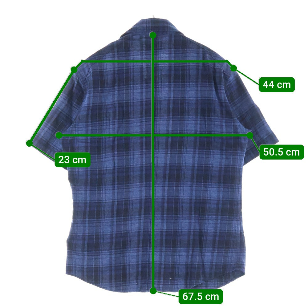 BURBERRY BLACK LABEL(バーバリー ブラックレーベル) チェック柄 コットン半袖シャツ ネイビー BMW15-215-28