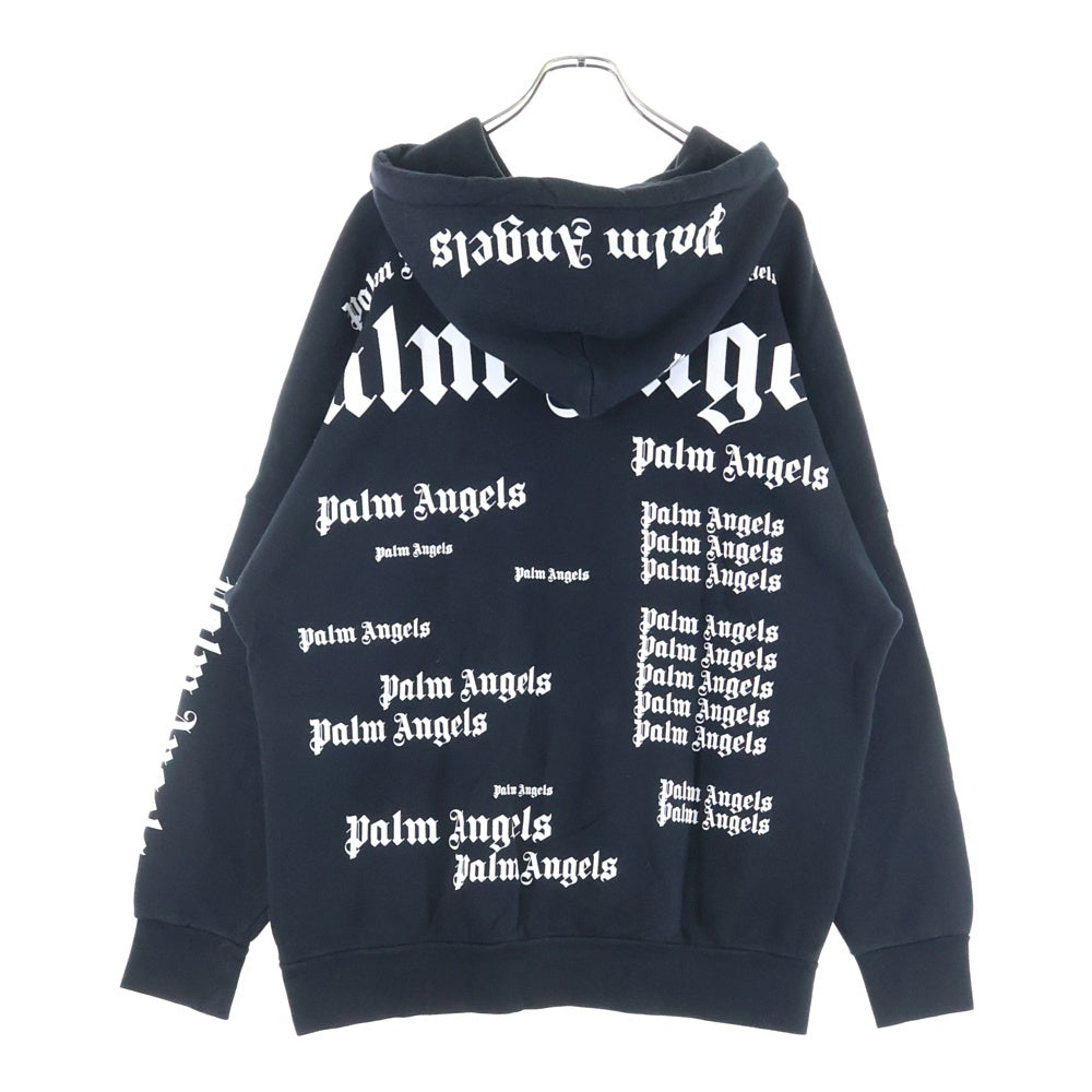 Palm Angels(パームエンジェルス) Full Logo Print ロゴ総柄 プルオーバーパーカー ブラック PMBB036F18441015
