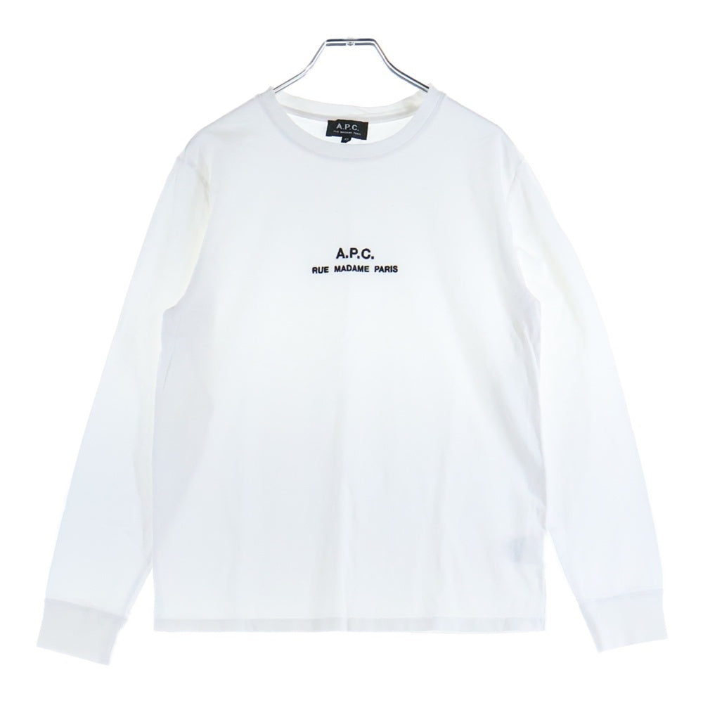 A.P.C(アーペーセー) フロント刺繍ロゴ クルーネック長袖Tシャツカットソー ホワイト 25082-1-93304