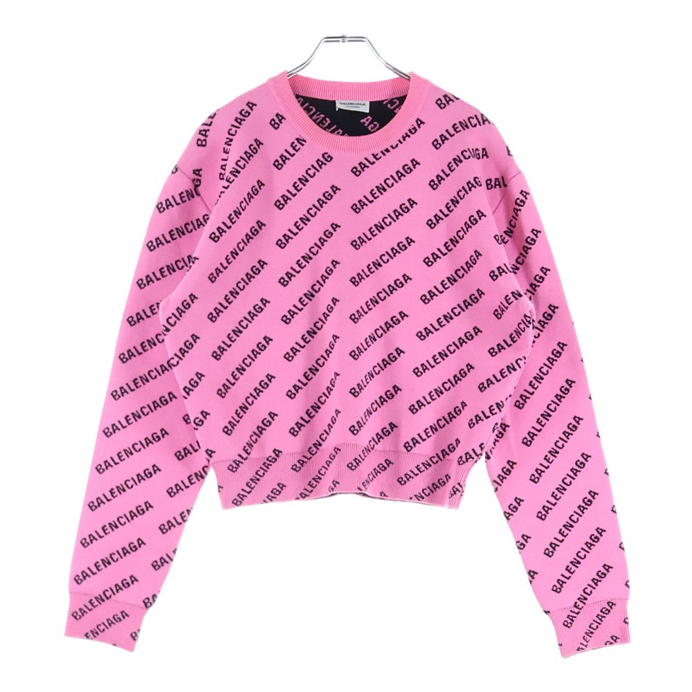 BALENCIAGA(バレンシアガ) Mini Allover Logo オールオーバー総柄クルーネックニットセーター レディース ピンク 704421