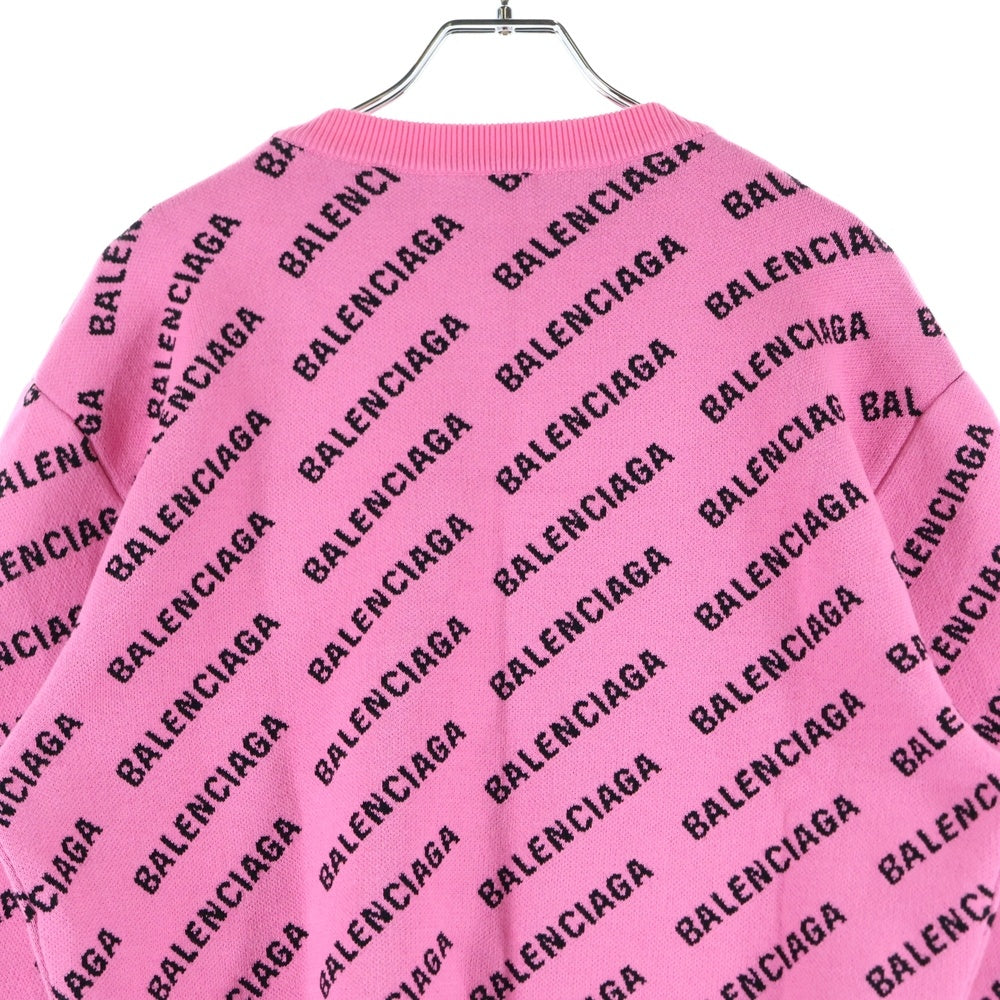BALENCIAGA(バレンシアガ) Mini Allover Logo オールオーバー総柄クルーネックニットセーター レディース ピンク 704421