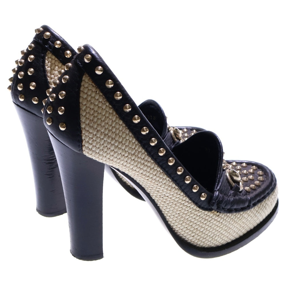 GUCCI(グッチ) 1953コレクション ホースビット スタッズデザイン ヒールローファーシューズ レディース ブラック 313139