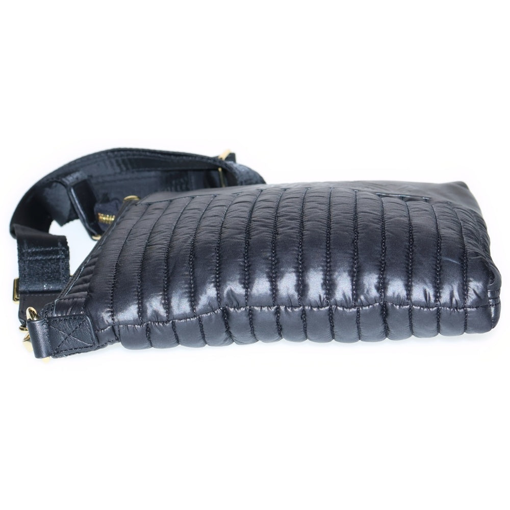 VERSACE(ヴェルサーチ) ナイロンレザーコンビ キルティングロゴデザインショルダーバッグ ブラック