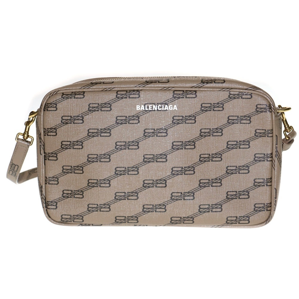 BALENCIAGA(バレンシアガ) BBモノグラム ミディアム総柄レザーショルダーカメラバッグ ブラウン 702723