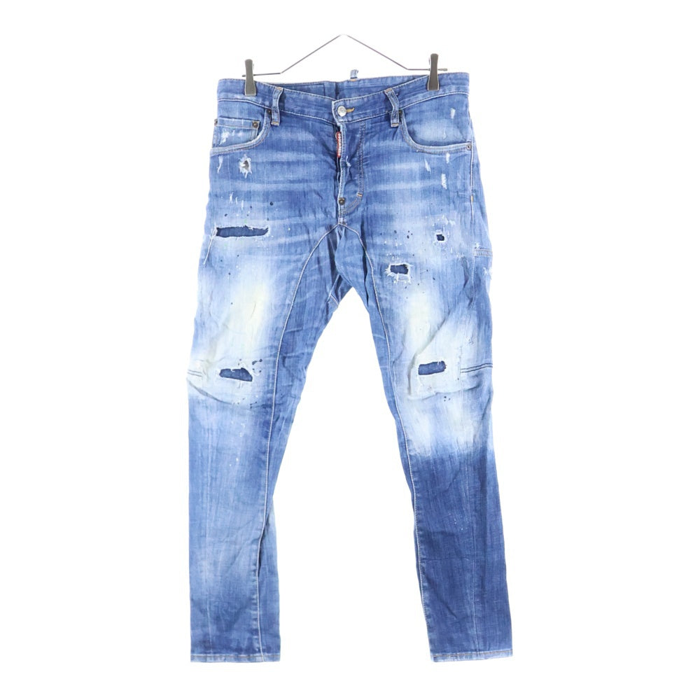 DSQUARED2(ディースクエアード) ACID MACULATO WASH TIDY BIKER JEAN アシッドウォッシュタイディ バイカー ダメージ加工スリムフィットデニムパンツ インディゴ S74LB0516