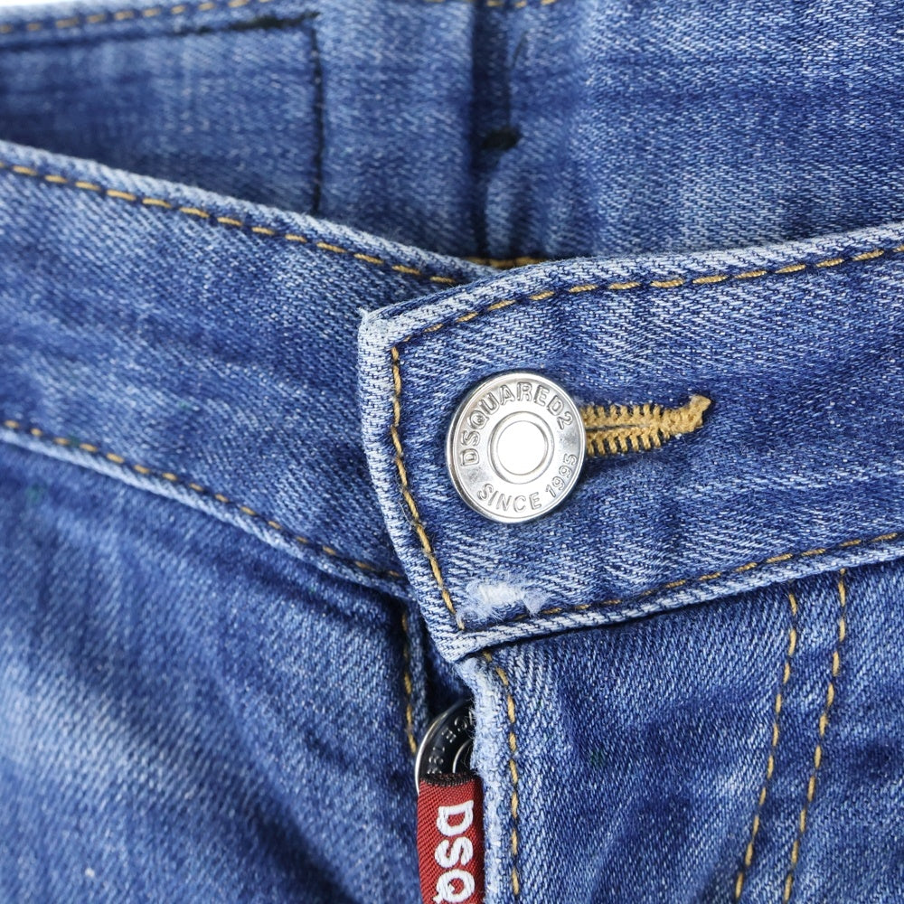 DSQUARED2(ディースクエアード) ACID MACULATO WASH TIDY BIKER JEAN アシッドウォッシュタイディ バイカー ダメージ加工スリムフィットデニムパンツ インディゴ S74LB0516