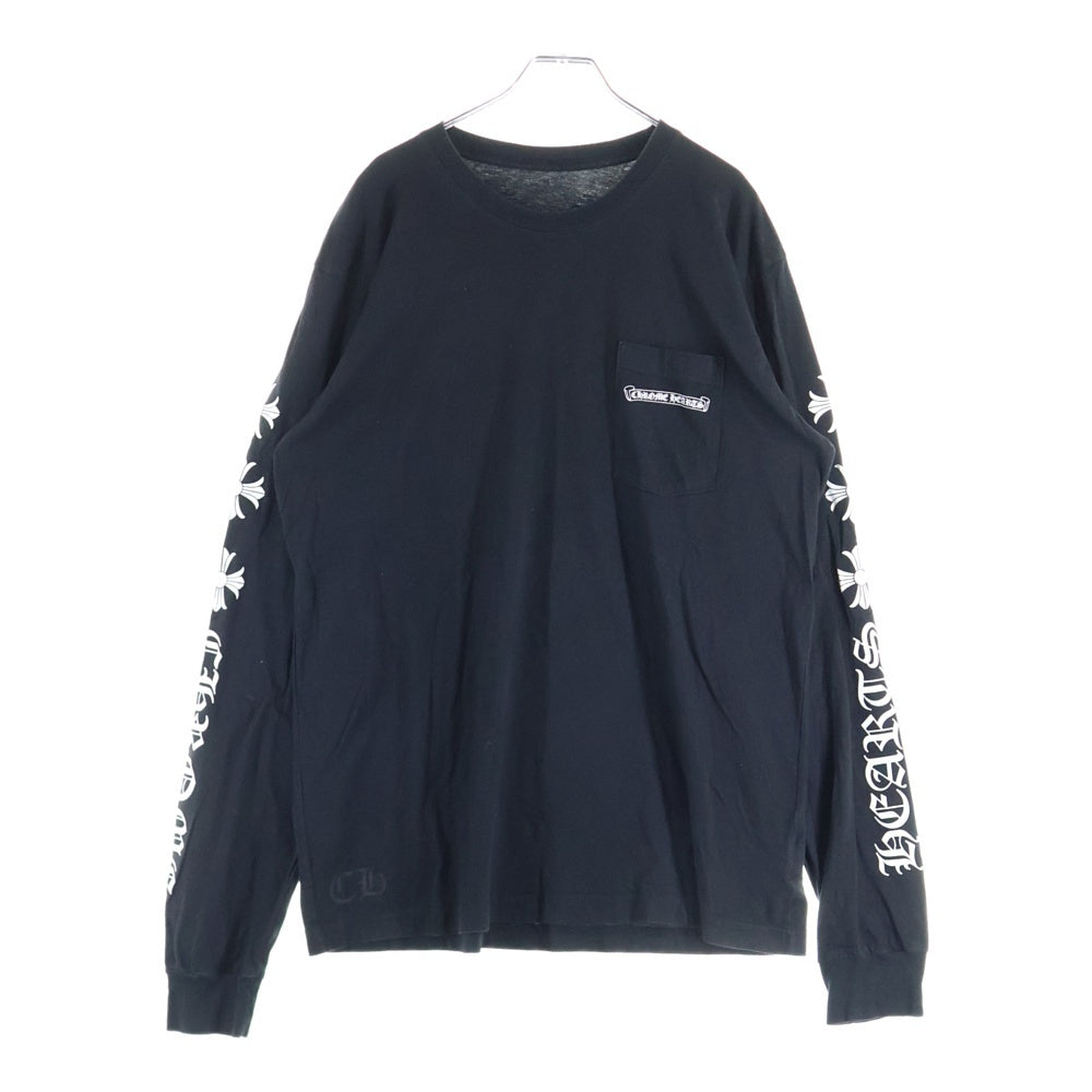 CHROME HEARTS(クロムハーツ) アームCHプラスフォントロゴ ポケットラベルデザイン クルーネック長袖Tシャツカットソー ブラック