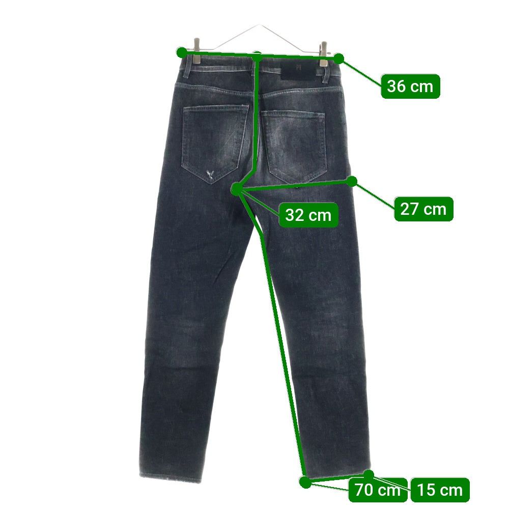 PT TORINO(ピーティートリノ) DENIM REGGAE PTD ダメージ加工テーパードブラックデニムパンツ ブラック C5TP05B0 OA3630