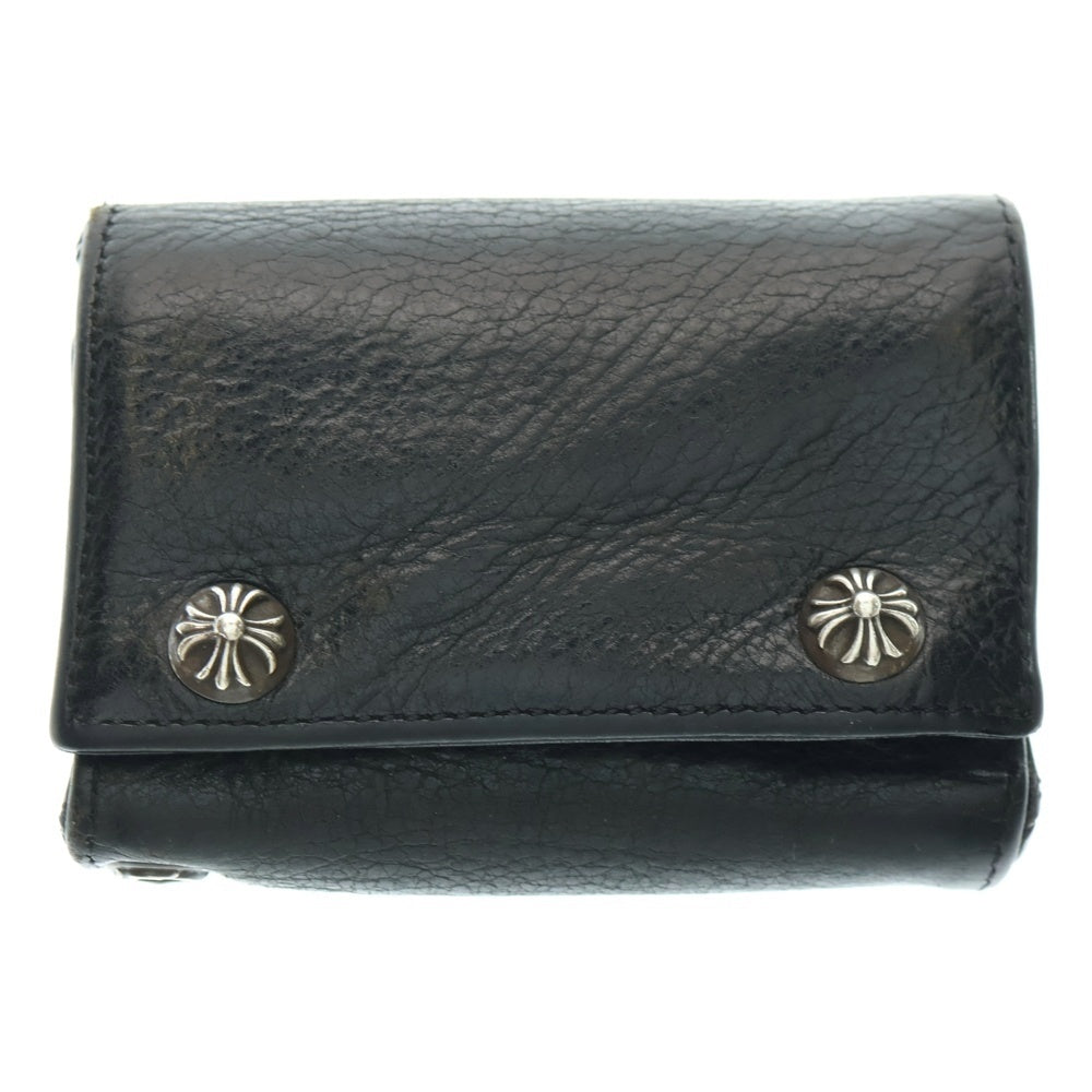 CHROME HEARTS(クロムハーツ) 3FOLD 3フォールド クロスパッチ付きクロスボールボタン レザーウォレット 財布 ブラック BCA364