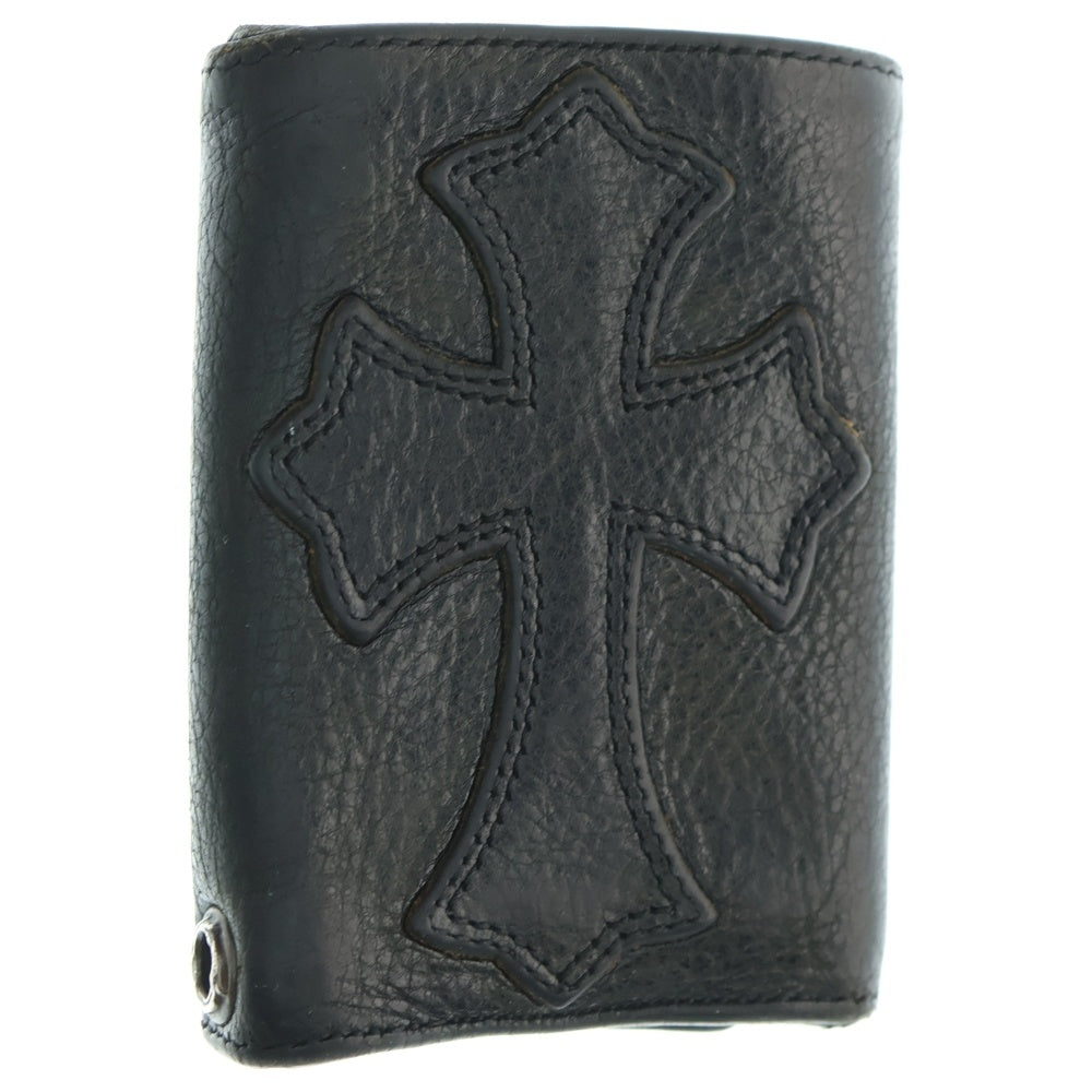 CHROME HEARTS(クロムハーツ) 3FOLD 3フォールド クロスパッチ付きクロスボールボタン レザーウォレット 財布 ブラック BCA364