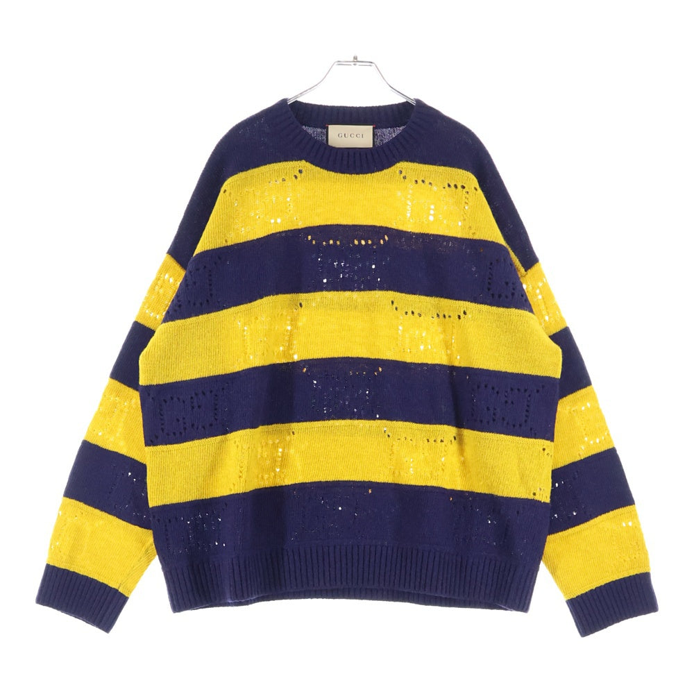 GUCCI(グッチ) GG柄 ボーダー ウール ニットセーター イエロー/ネイビー 751021 XKDFT