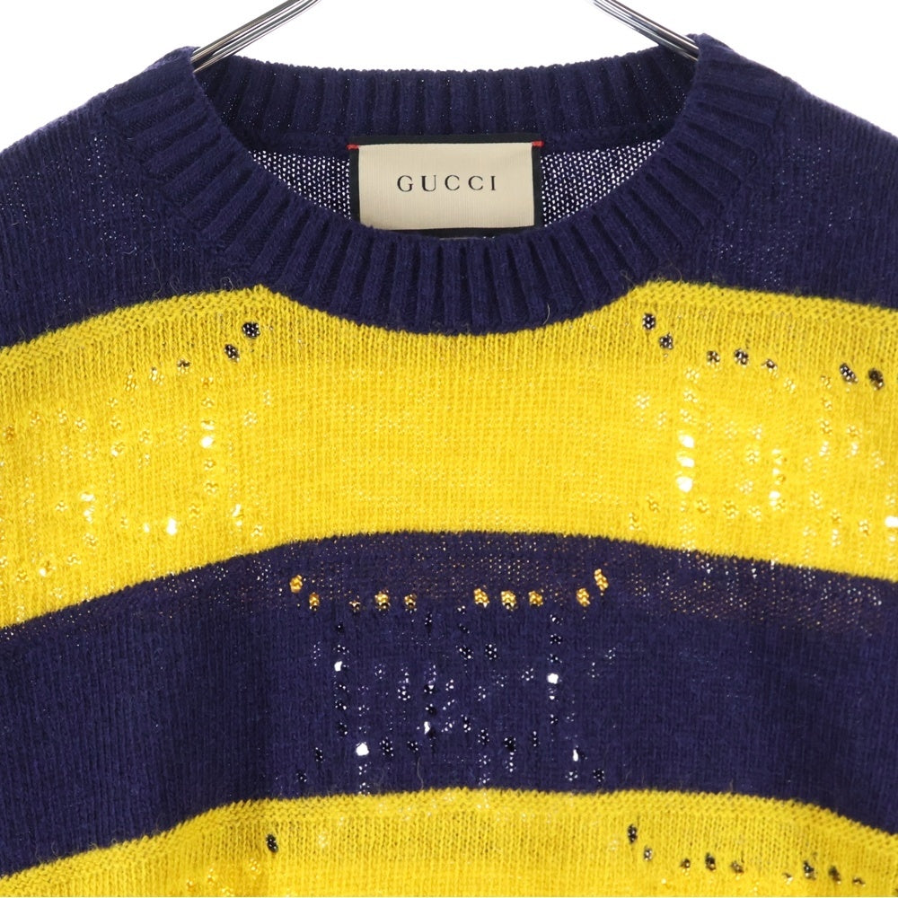 GUCCI(グッチ) GG柄 ボーダー ウール ニットセーター イエロー/ネイビー 751021 XKDFT