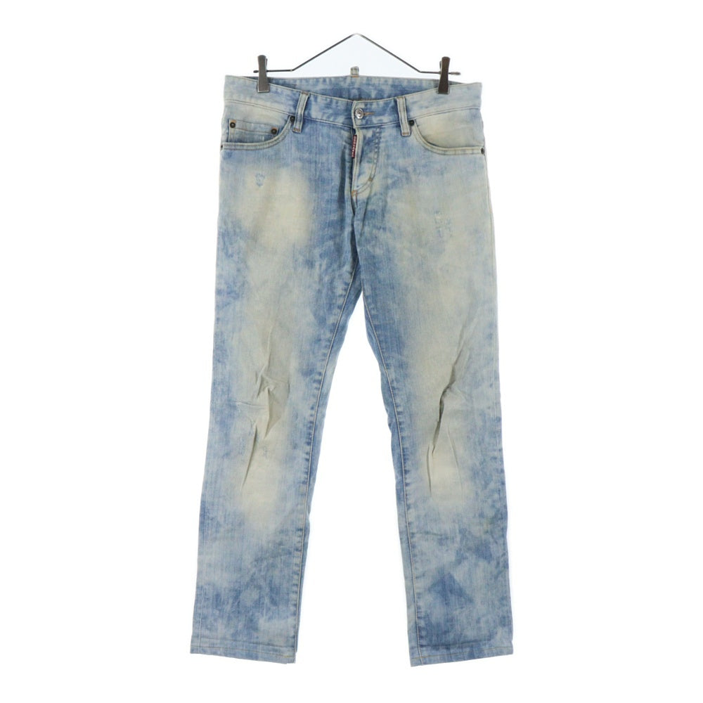 DSQUARED2(ディースクエアード) ボタンフライ ダメージ加工 ストレートデニムパンツ ジーンズ ライトブルー S71LA0638