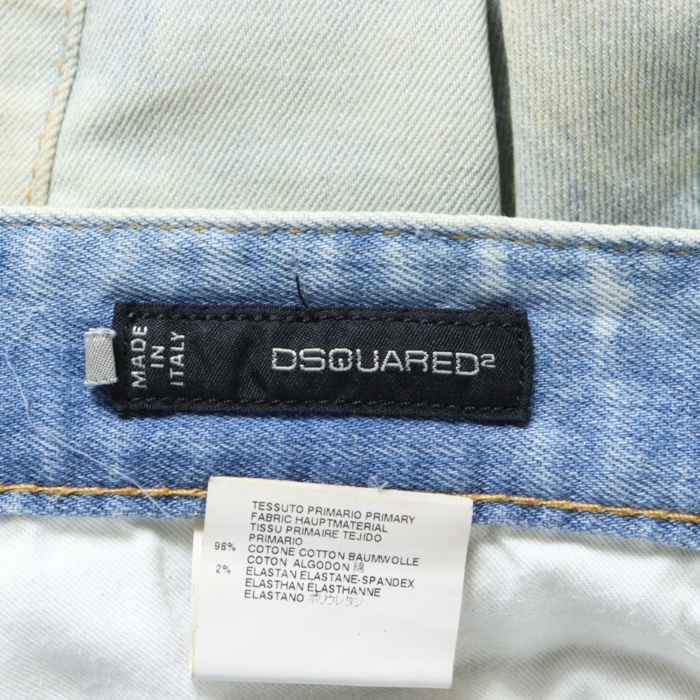 DSQUARED2(ディースクエアード) ボタンフライ ダメージ加工 ストレートデニムパンツ ジーンズ ライトブルー S71LA0638