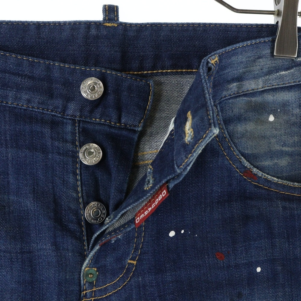DSQUARED2(ディースクエアード) 14SS ボタンフライ ペイント加工 ストレートデニムパンツ ジーンズ インディゴ S74LA0595