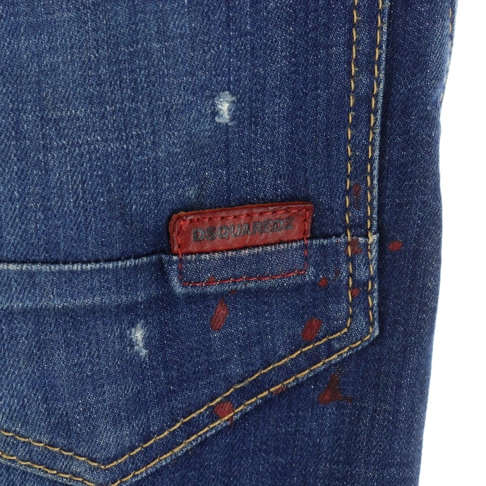 DSQUARED2(ディースクエアード) 14SS ボタンフライ ペイント加工 ストレートデニムパンツ ジーンズ インディゴ S74LA0595