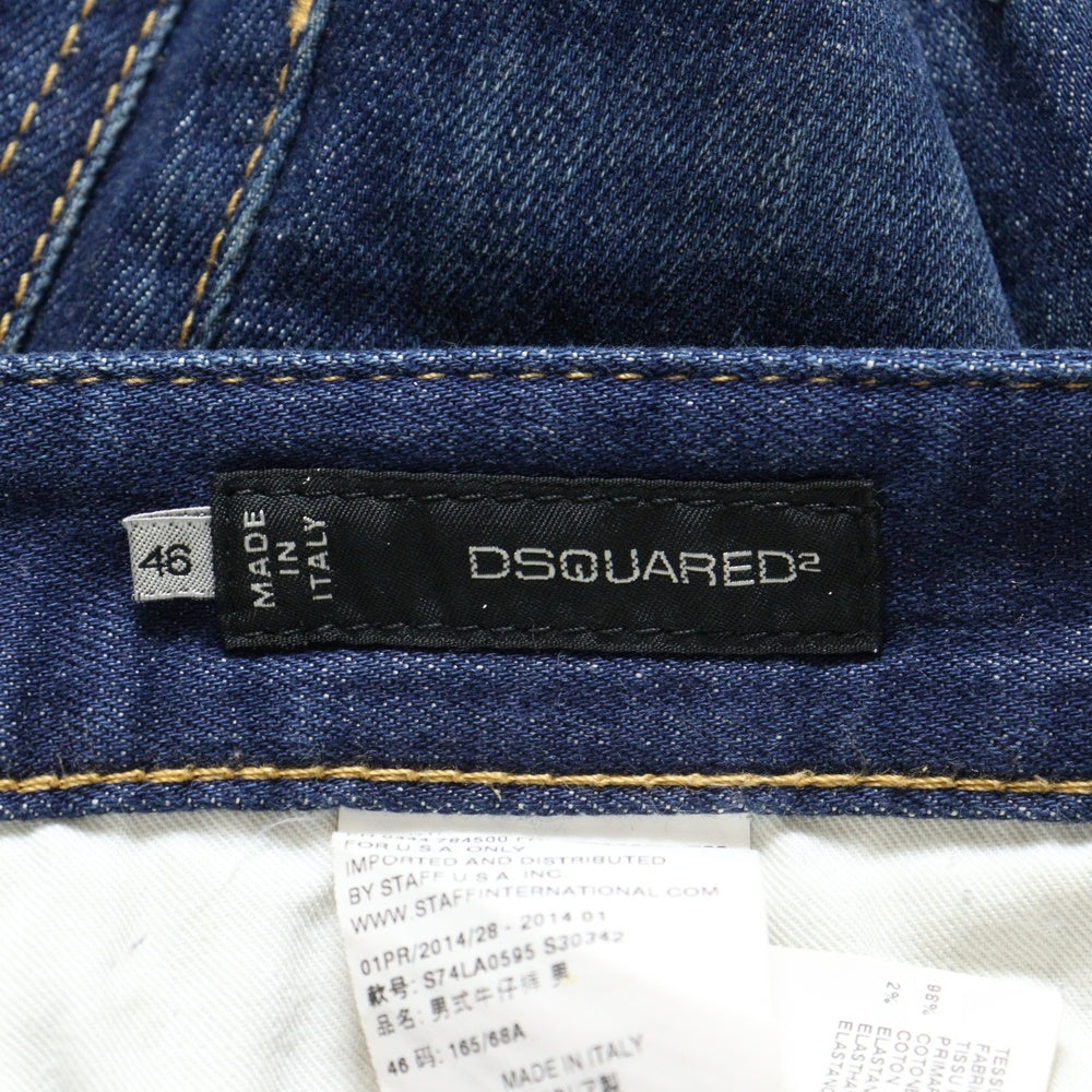DSQUARED2(ディースクエアード) 14SS ボタンフライ ペイント加工 ストレートデニムパンツ ジーンズ インディゴ S74LA0595