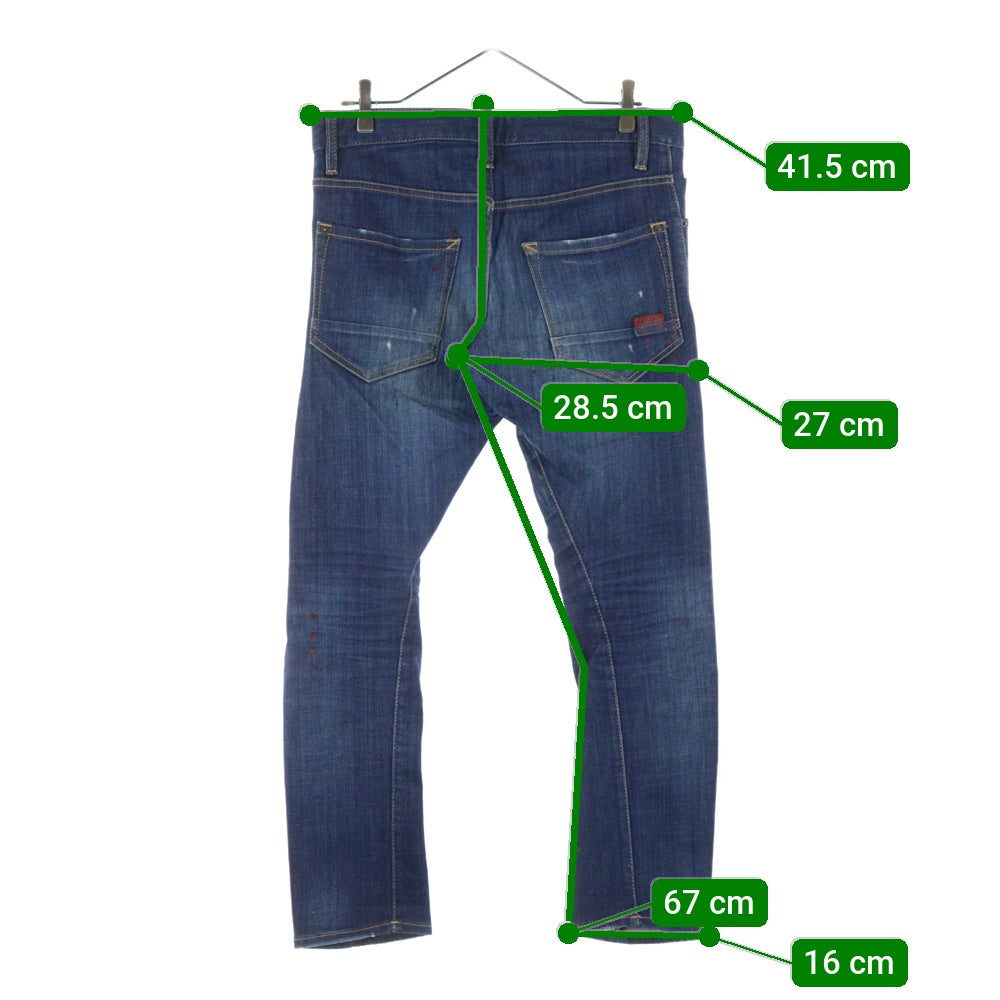 DSQUARED2(ディースクエアード) 14SS ボタンフライ ペイント加工 ストレートデニムパンツ ジーンズ インディゴ S74LA0595