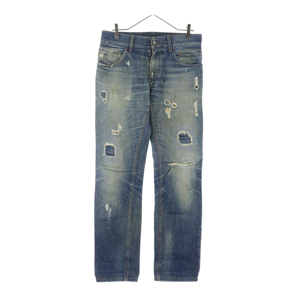 DOLCE & GABBANA(ドルチェアンドガッバーナ) ダメージ加工 ストレートデニムパンツ ジーンズ インディゴ GZN9CD