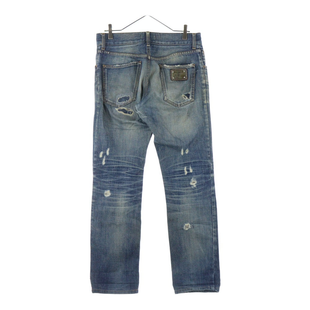 DOLCE & GABBANA(ドルチェアンドガッバーナ) ダメージ加工 ストレートデニムパンツ ジーンズ インディゴ GZN9CD