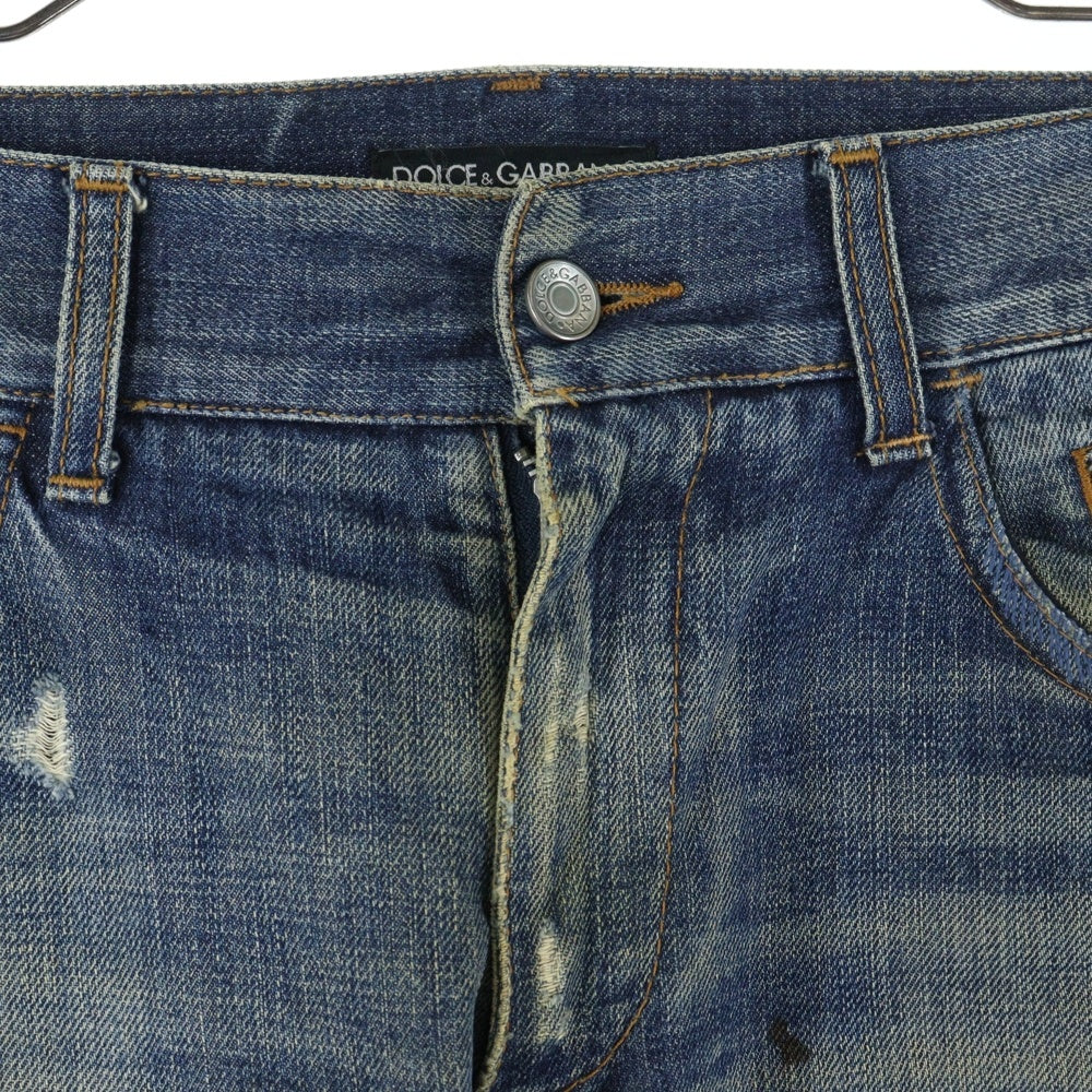 DOLCE & GABBANA(ドルチェアンドガッバーナ) ダメージ加工 ストレートデニムパンツ ジーンズ インディゴ GZN9CD