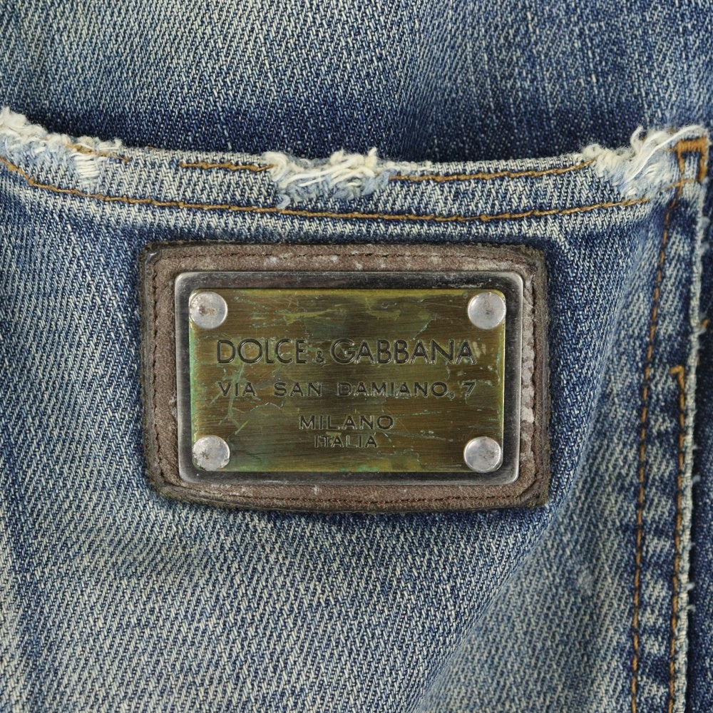 DOLCE & GABBANA(ドルチェアンドガッバーナ) ダメージ加工 ストレートデニムパンツ ジーンズ インディゴ GZN9CD
