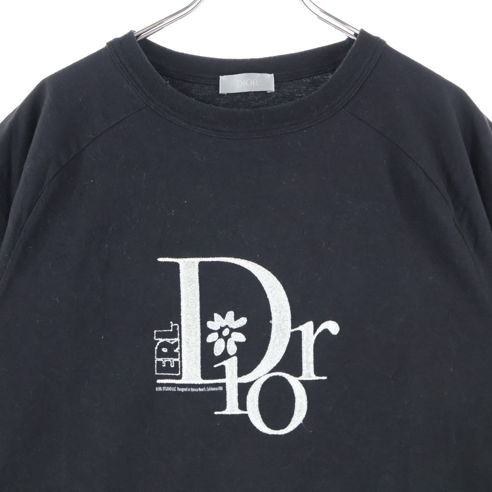 DIOR(ディオール) ×ERL ラメ入りロゴ刺繍 クルーネック半袖Tシャツカットソー ブラック 313J647A0817