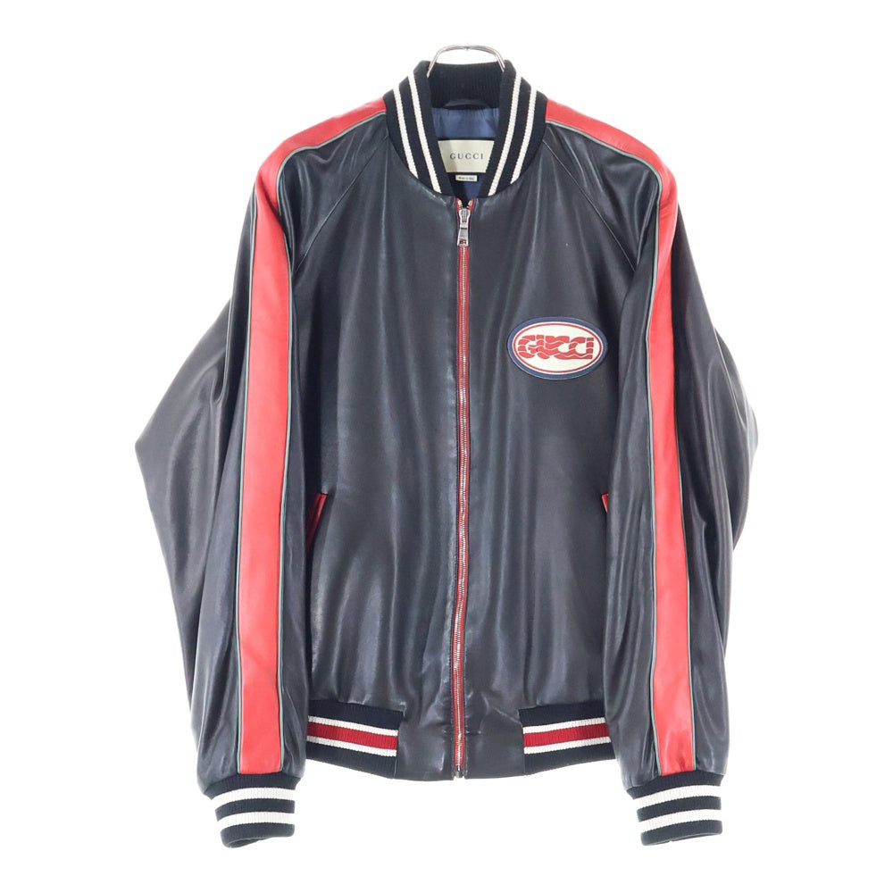 GUCCI(グッチ) ロゴパッチヴァーシティレザージャケット ブラック 523526 XG649
