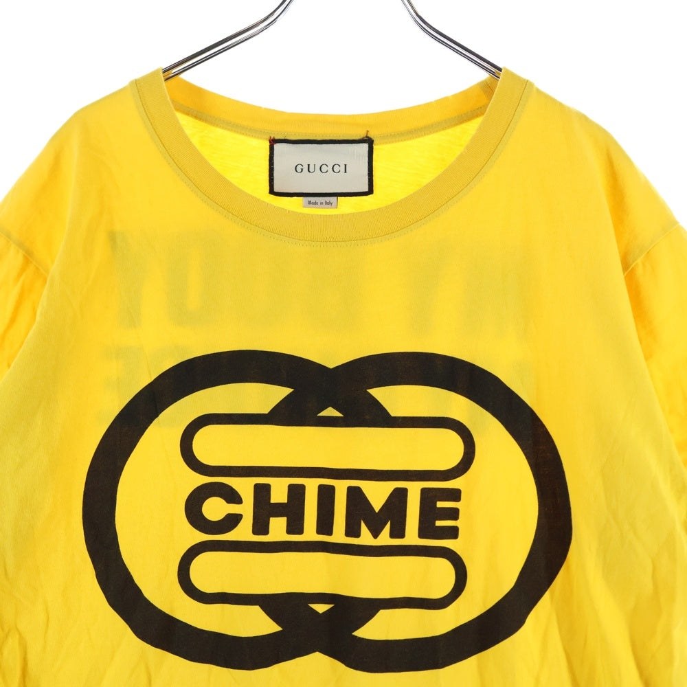 GUCCI(グッチ) CHIME FOR CHANGE 両面プリント クルーネック半袖Tシャツカットソー イエロー 493117 XJCCS