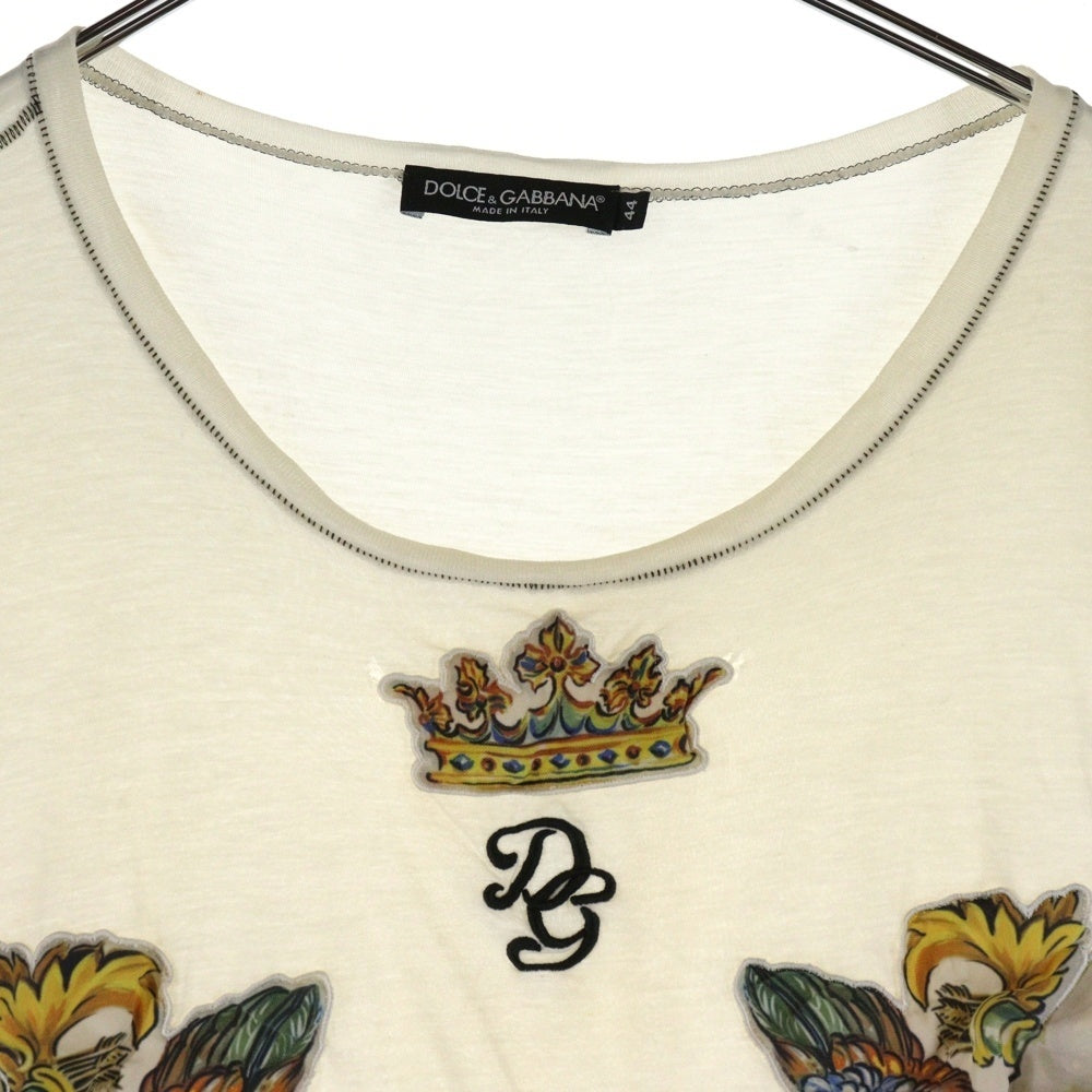 DOLCE & GABBANA(ドルチェアンドガッバーナ) エンジェルクラウンプリント クルーネック半袖Tシャツカットソー アイボリー