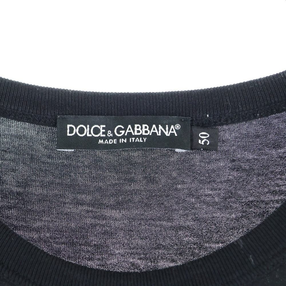 DOLCE & GABBANA(ドルチェアンドガッバーナ) フロンド刺繍ロゴ クルーネック半袖Tシャツカットソー ブラック