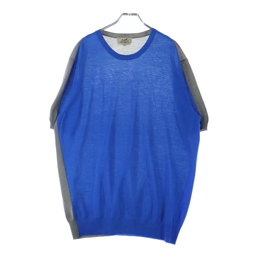 HERMES(エルメス) ツートンカラー クルーネック半袖Tシャツカットソー ブルー/グレー 61-5712